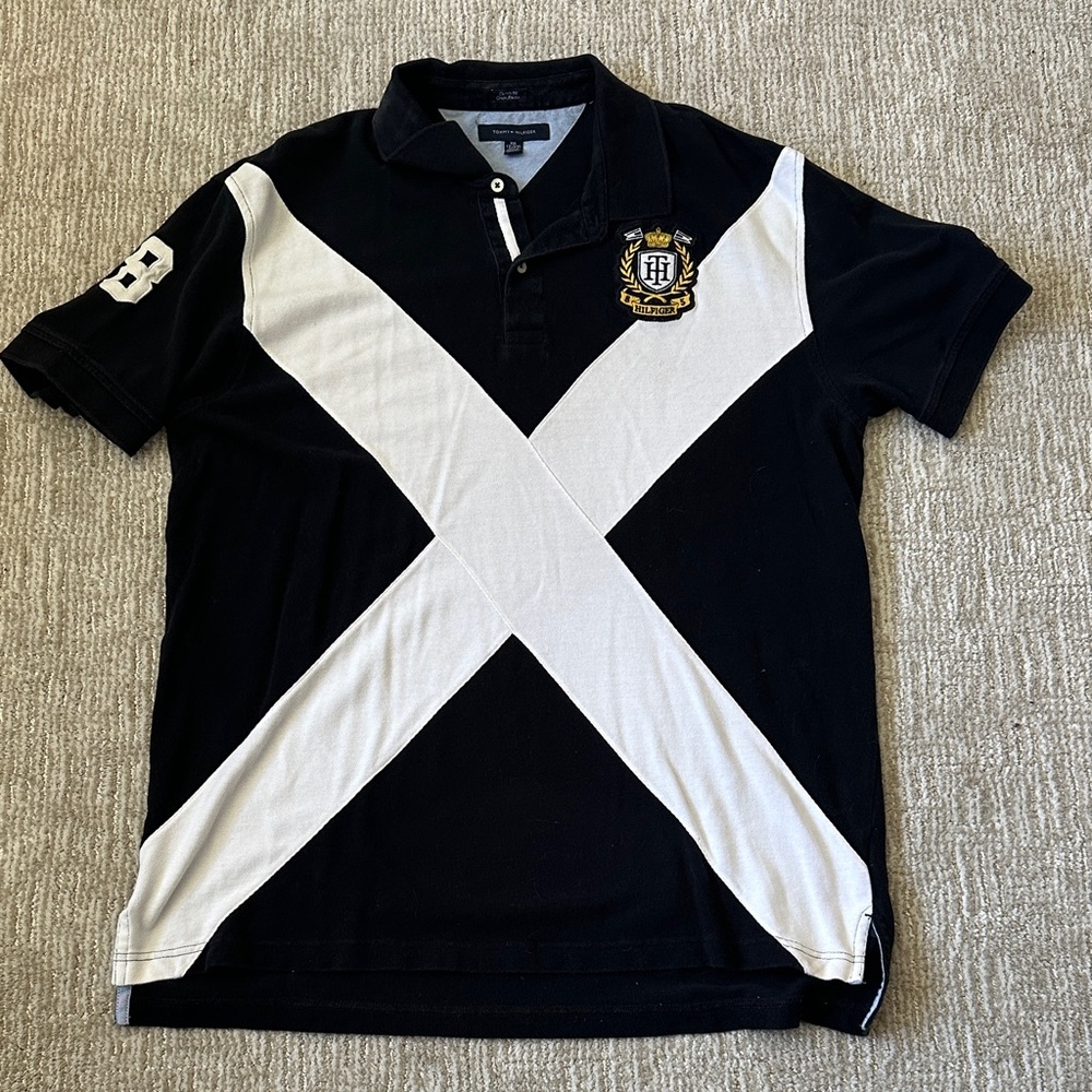 Tommy Hilfiger Black Polo with White X Crest